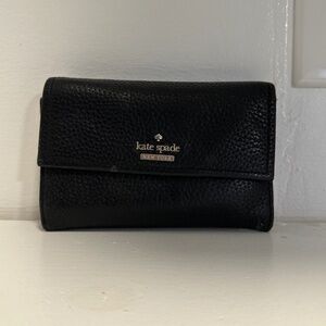 Kate Spade New York Small Black Pebbled Leather Trifold Wallet